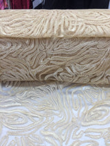Embroidered Lace Mesh Fabric Champagne