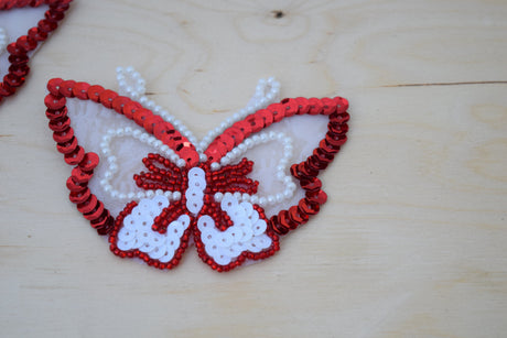 Butterfly Patch Red White Sequin Bead