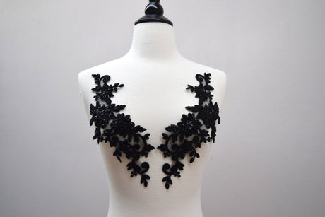 Beaded Flower Applique Pair