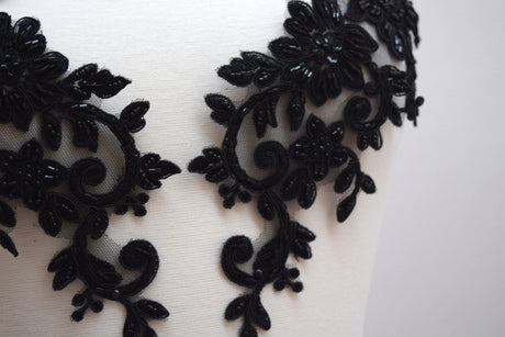 Beaded Flower Applique Pair