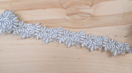Bridal Lace Trim White Silver Rose