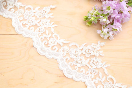 Beaded Floral Scalloped Bridal Lace Trim