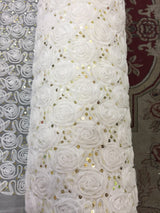 Sequin Lace Mesh Fabric Off White Rosettes Gold