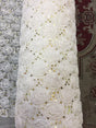 Sequin Lace Mesh Fabric Off White Rosettes Gold