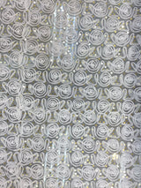 Sequin Lace Mesh Fabric Off White Rosettes Gold