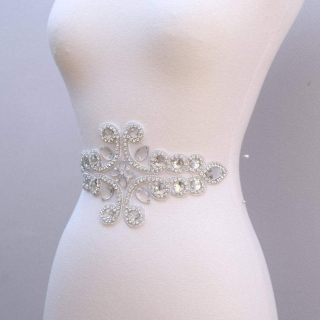 Rhinestone Bridal Applique Silver Double Swirl