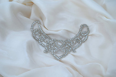 Beaded Rhinestone Neckline Applique