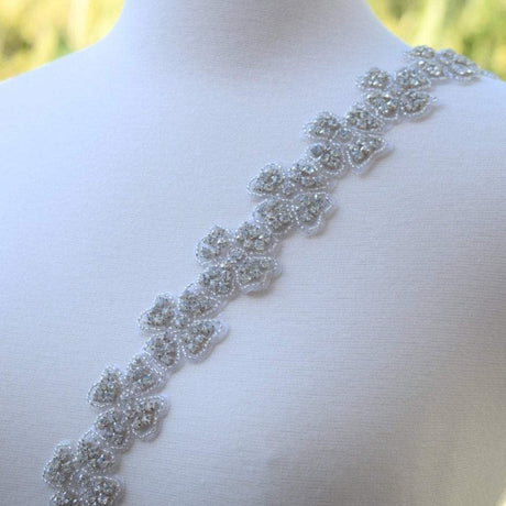 Rhinestone Flower Trim Iron-On Silver Gold