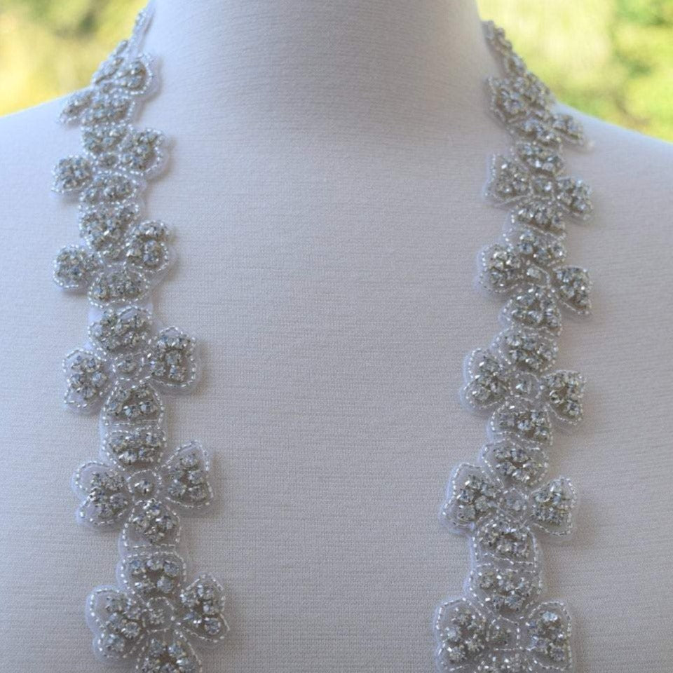 Rhinestone Flower Trim Iron-On Silver Gold