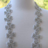 Rhinestone Flower Trim Iron-On Silver Gold