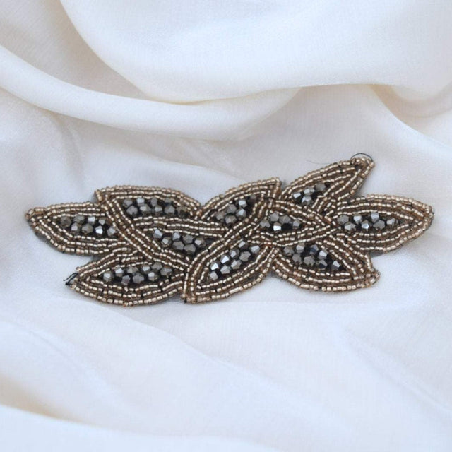 Beaded Applique Taupe Charcoal Iron-On Patch