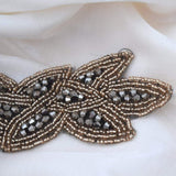 Beaded Applique Taupe Charcoal Iron-On Patch