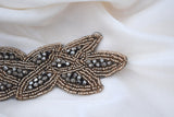 Beaded Applique Taupe Charcoal Iron-On Patch