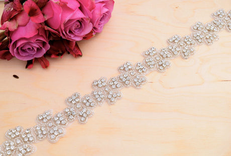 Rhinestone Flower Trim Iron-On Silver Gold