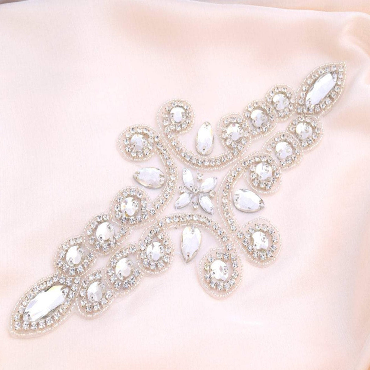Rhinestone Bridal Applique Silver Double Swirl