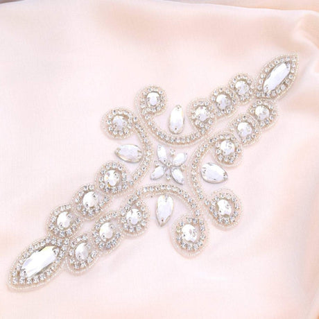 Rhinestone Bridal Applique Silver Double Swirl