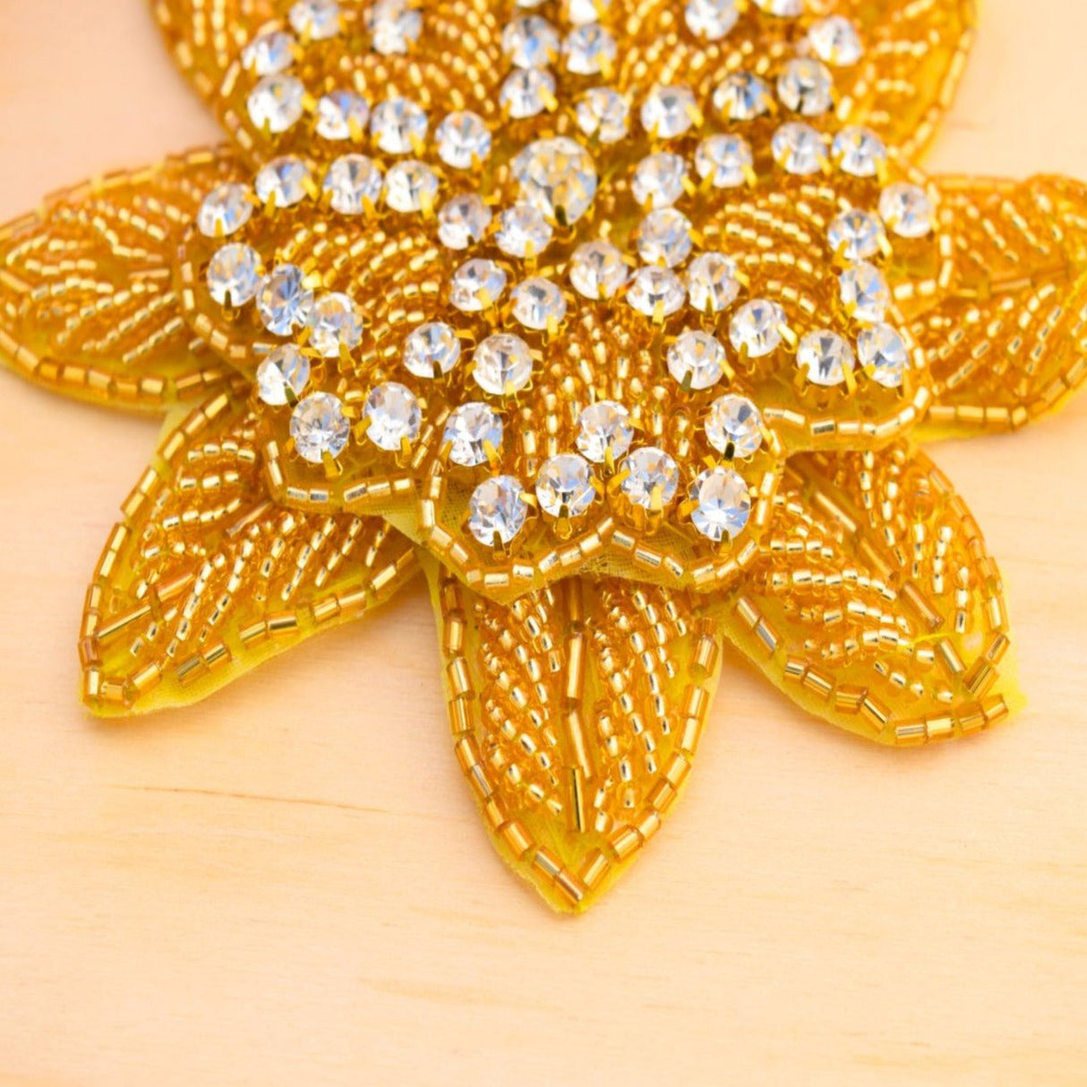 Rhinestone Flower Applique 4.5 Gold