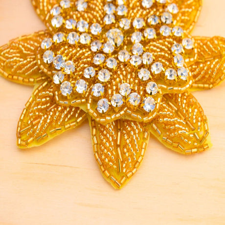Rhinestone Flower Applique 4.5 Gold