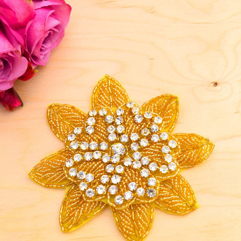 Rhinestone Flower Applique 4.5 Gold