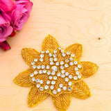 Rhinestone Flower Applique 4.5 Gold