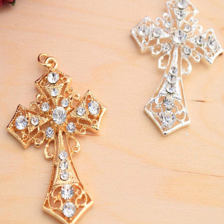 Rhinestone Cross Charm Gold Silver