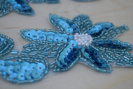 Flower Applique Beaded Aquamarine Iron-On
