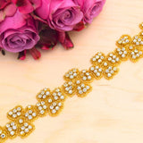 Rhinestone Flower Trim Iron-On Silver Gold