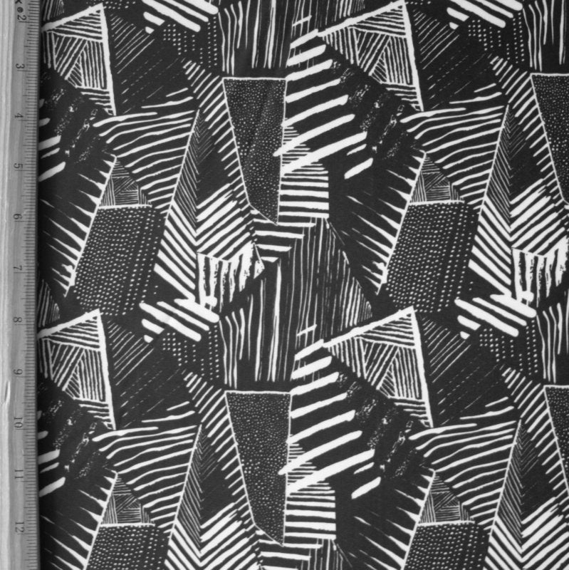 Swim Knit Nylon Lycra Black Triangle Print