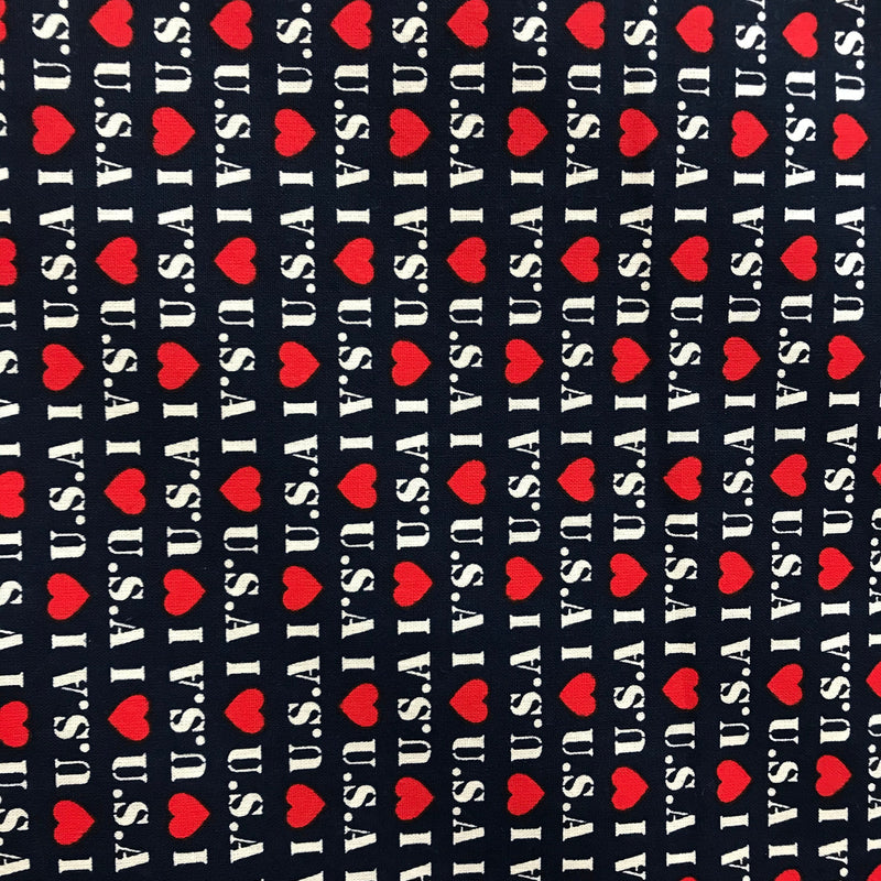 1 Yard I Love USA Print Cotton Fabric 58" Wide Patriotic Design for Crafts & Apparel