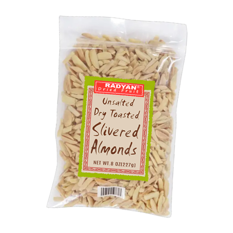 Radyan Unsalted Dry Toasted Slivered Almonds – 8 oz