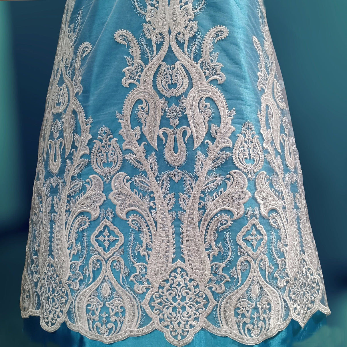 1 Yard Beaded Lace Fabric Embroidered on 100% Polyester Net Mesh – 50" Wide