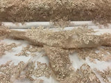Sequin Lace Fabric With Embroideries On Mesh - 100 Percent Polyester Fabric, Double Scalloped Floral Lace, 51" Width (1 Yard)