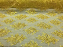 Sequin Lace Fabric With Embroideries On Mesh - 100 Percent Polyester Fabric, Double Scalloped Floral Lace, 51" Width (1 Yard)