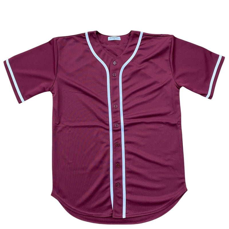 Baseball Jersey 100 Percent Polyester Fabric - Maroon, Button Down Jersey (1 Piece)