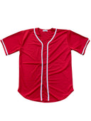 Baseball Jersey 100 Percent Polyester Fabric - Red Button Down, Comfortable Fit (1 Piece)