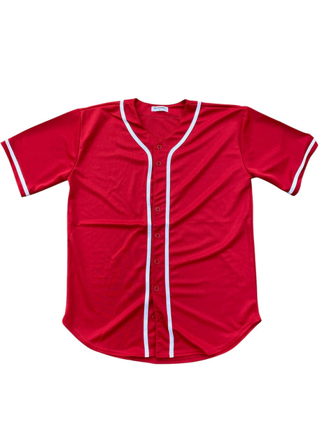 Baseball Jersey 100 Percent Polyester Fabric - Red Button Down, Comfortable Fit (1 Piece)