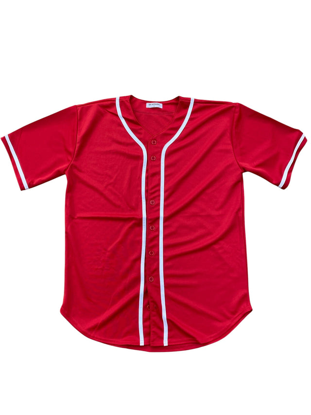 Baseball Jersey 100 Percent Polyester Fabric - Red Button Down, Comfortable Fit (1 Piece)