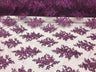 Sequin Lace Fabric With Embroideries On Mesh - 100 Percent Polyester Fabric, Double Scalloped Floral Lace, 51" Width (1 Yard)