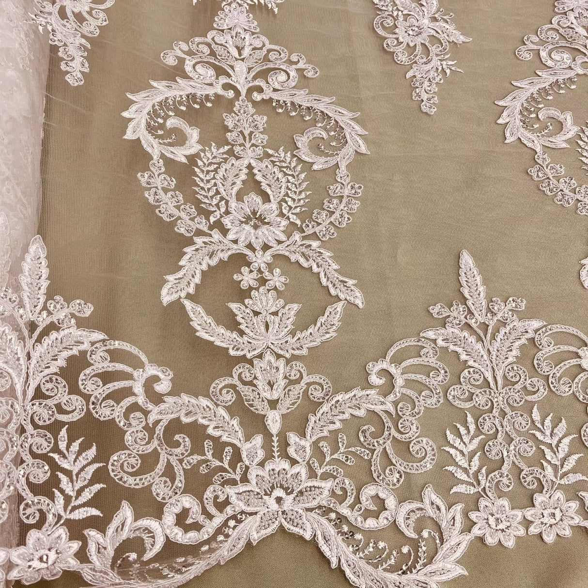 Beaded Corded Bridal Lace Fabric 51" White Ivory