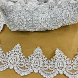 Beaded & Corded Lace Trimming 100 Percent Polyester Fabric - Embroidered Net Mesh, 4.5" Width (1 Yard)