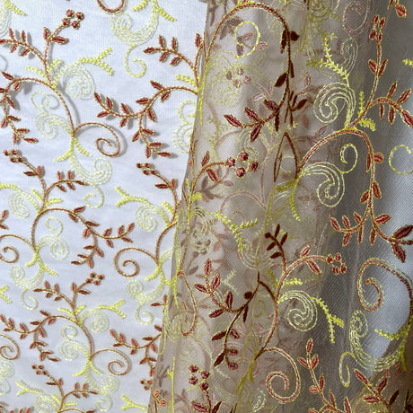 Embroidered Lace Fabric on Polyester Net Mesh 52"