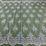 1 Yard Glamorous Beaded and Corded Lace Fabric Embroidered on 100% Polyester Net Mesh White