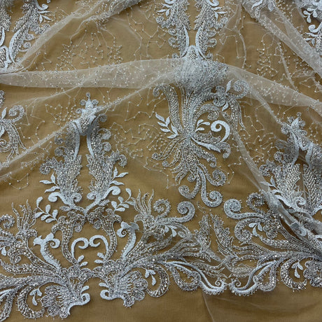 Beaded Lace Fabric Embroidered on Polyester Net Mesh