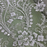 Beaded Lace Fabric on Polyester Net Mesh