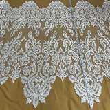 1 Yard Corded Bridal Lace Fabric Embroidered on 100% Polyester Net Mesh White