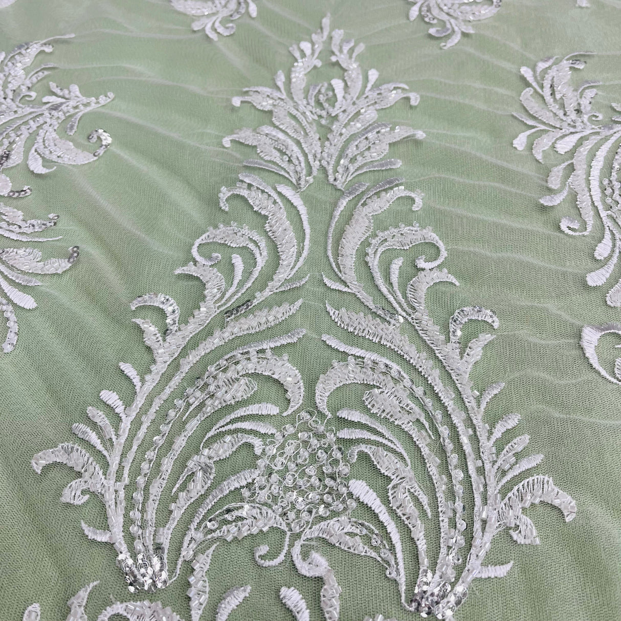 Beaded Lace Fabric on Polyester Net Mesh