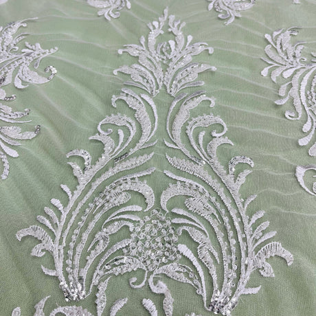 Beaded Lace Fabric on Polyester Net Mesh