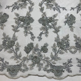 Beaded Lace Fabric on Polyester Net Mesh 54"