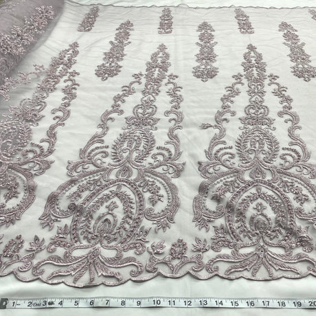 Beaded Lace Fabric on Polyester Net Mesh