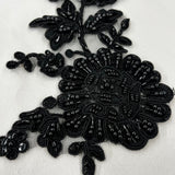 Beaded Corded Floral Lace Applique Embroidered 100 Percent Polyester Net Mesh Fabric - White, Ivory, Ivory With Silver Cording, White With Silver Cording, Black, 13" X 3.5" (1 Pair)